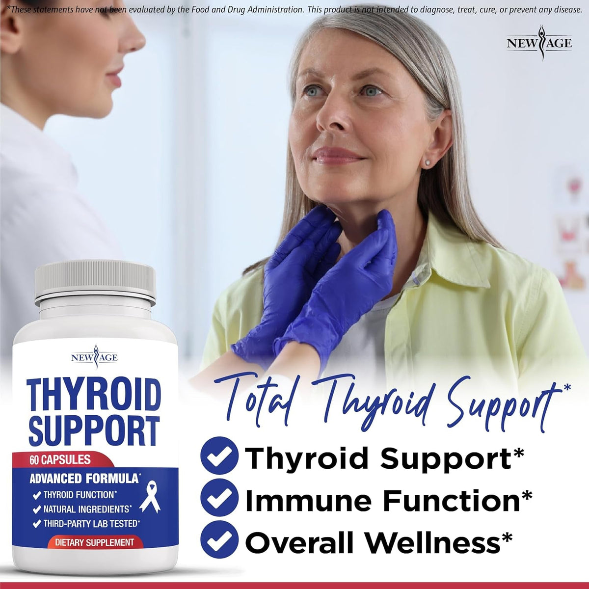 NEW AGE Thyroid Support Supplement for Women & Men with Iodine, B12, Zinc, Selenium, Ashwagandha, Bladderwrack, Turmeric, Schisandra - Non-Gmo - 120 Count