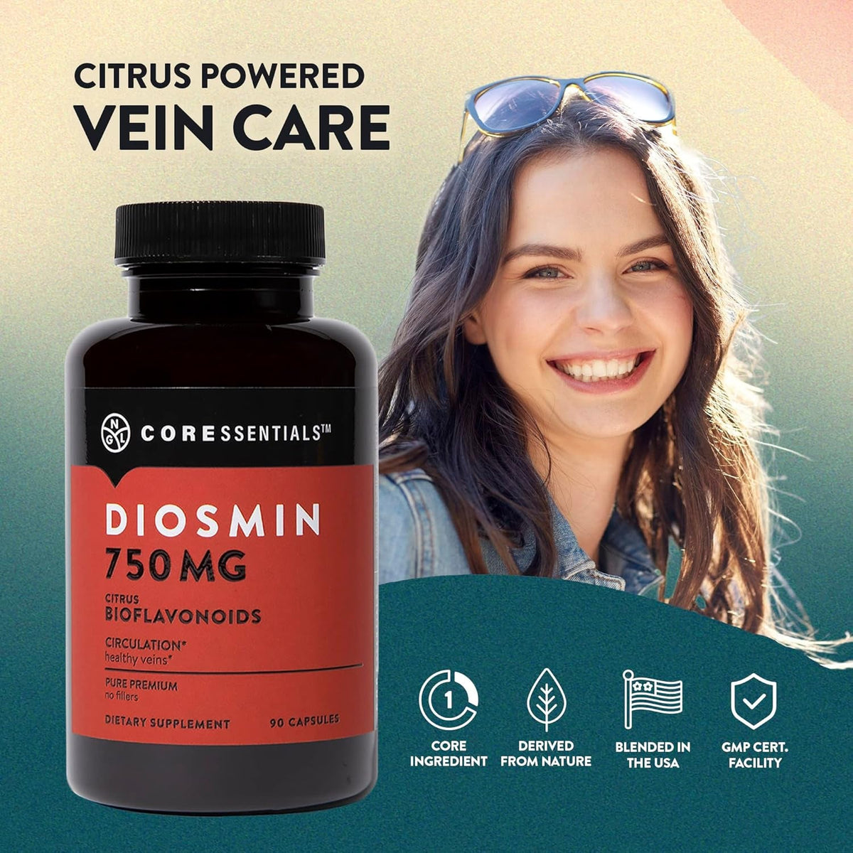 NGL Pure Diosmin 750 Mg - Citrus Bioflavonoids for Blood Circulation, Leg Veins Health, Purity Guarantee 90 Capsules