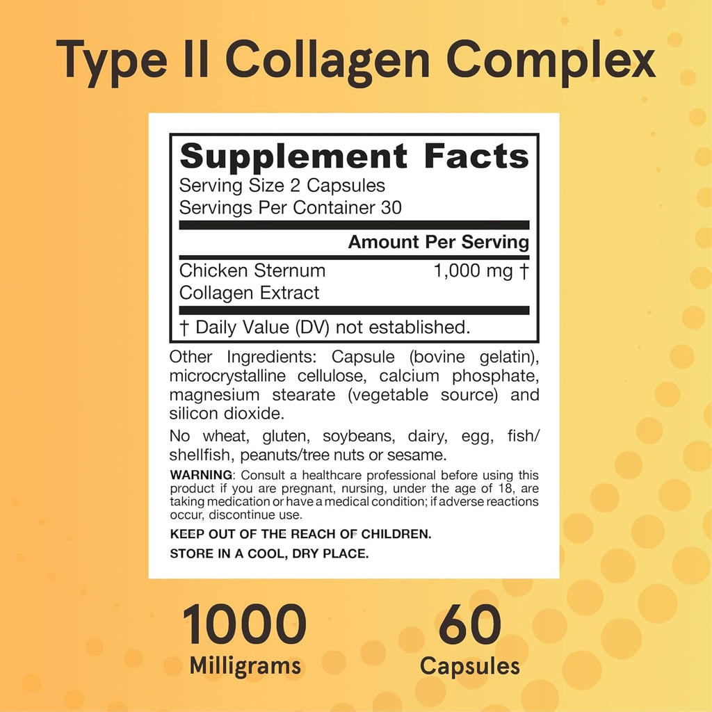 Jarrow Formulas® Type II Collagen Complex 1000 Mg Supplements, Supports Skin and Joint Health, 60 Capsules, 30 Day Supply