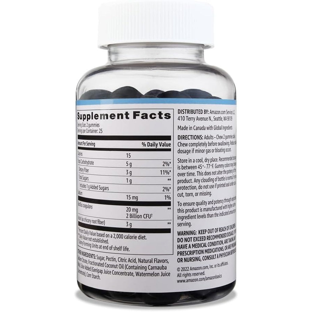 Amazon Brand - Solimo Prebiotic & Probiotic Gummies, 2 Billion CFU, Blue Raspberry, 50 Count (2 per Serving)
