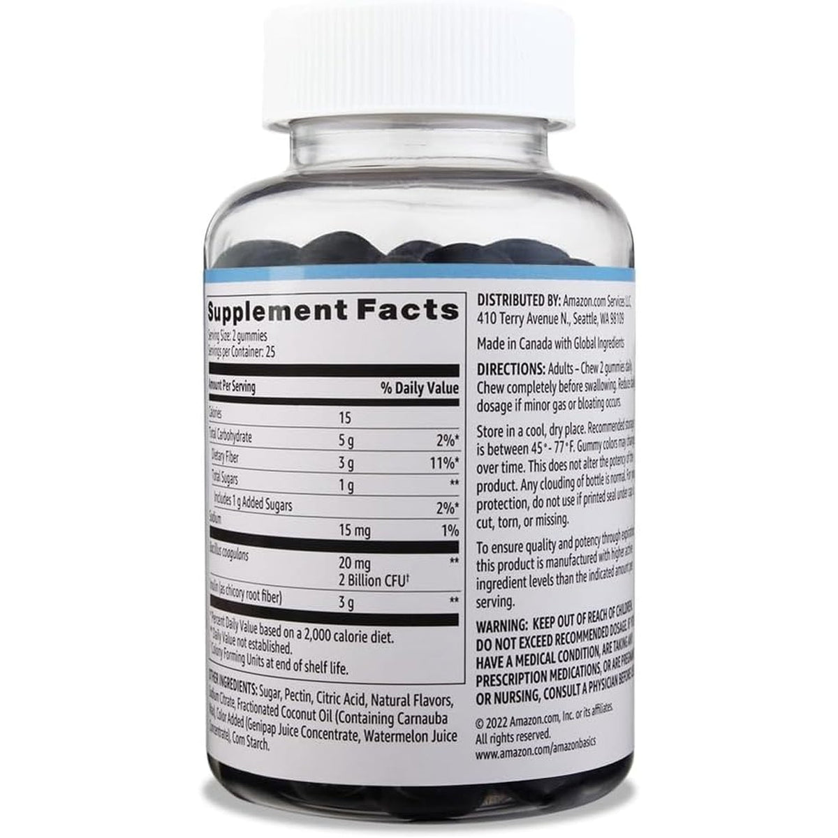 Amazon Brand - Solimo Prebiotic & Probiotic Gummies, 2 Billion CFU, Blue Raspberry, 50 Count (2 per Serving)