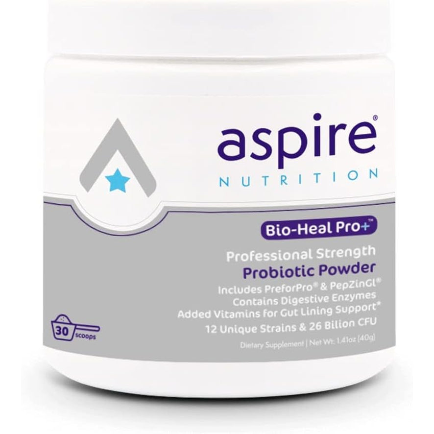 Aspire Nutrition Bio-Heal Pro+ 6-In-1 Probiotic Powder Supplement – Daily Probiotic Formula for Women, Men, and Kids - 30 Day Supply