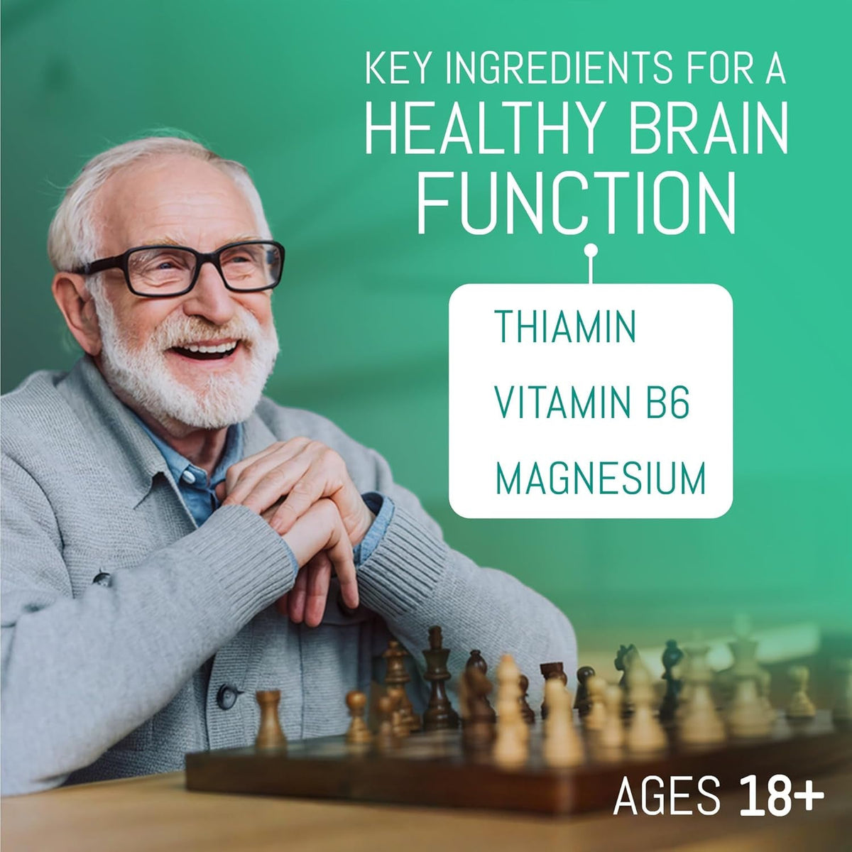 Brain Supplement with Vitamin B6 & Thiamine for Memory, Focus and Cognitive Support | High-Dose B Vitamins for Nervous System Brain Health, Daily Formula for Adults, 100 Tablets (1-Pack)