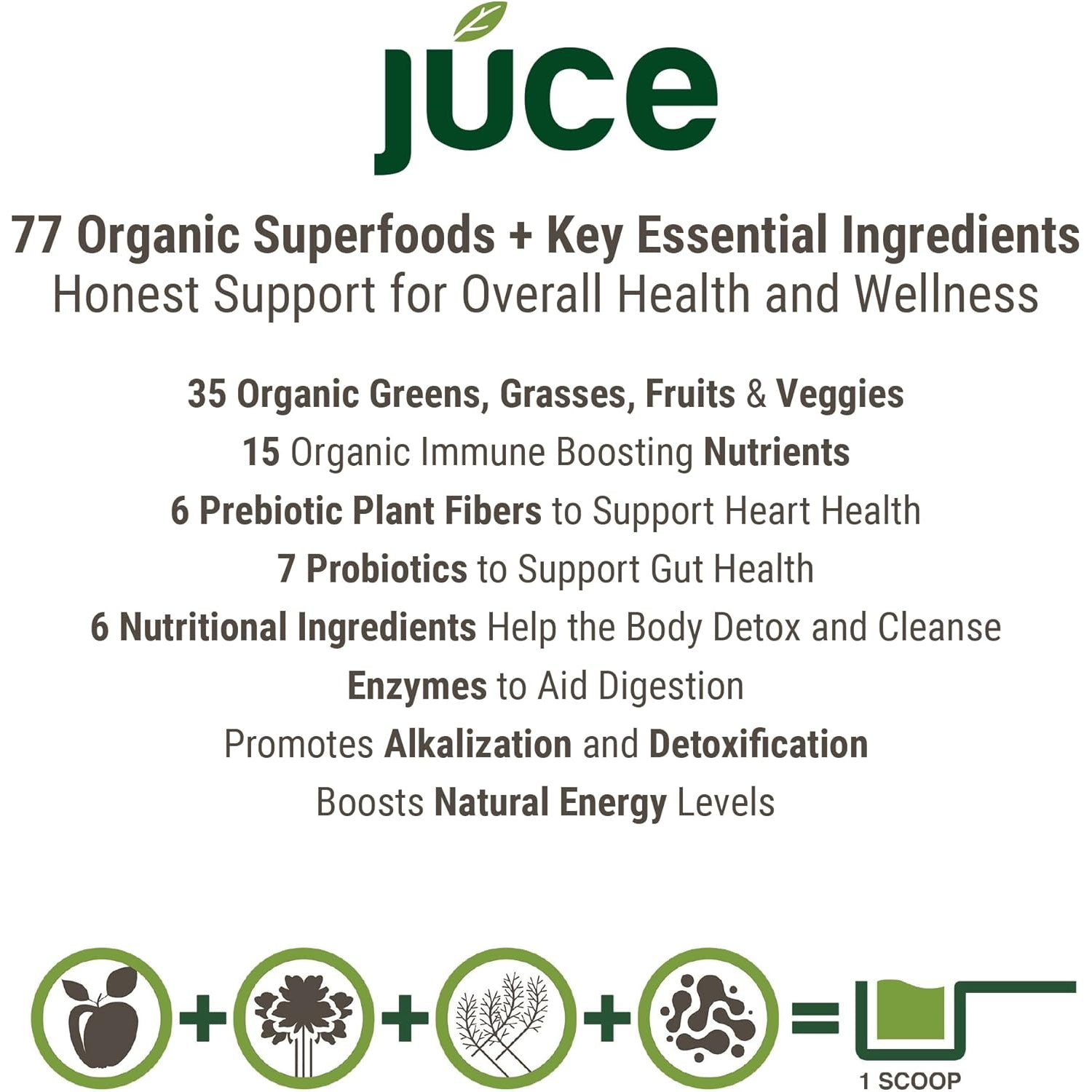 Terra Kai Organics JUCE Green Superfood Powder, Organic Fruits and Veggies Supplement W/ 77 Superfoods plus Prebiotic Probiotic Blend, Harvest Apple Flavor - 20 Servings (250 G)