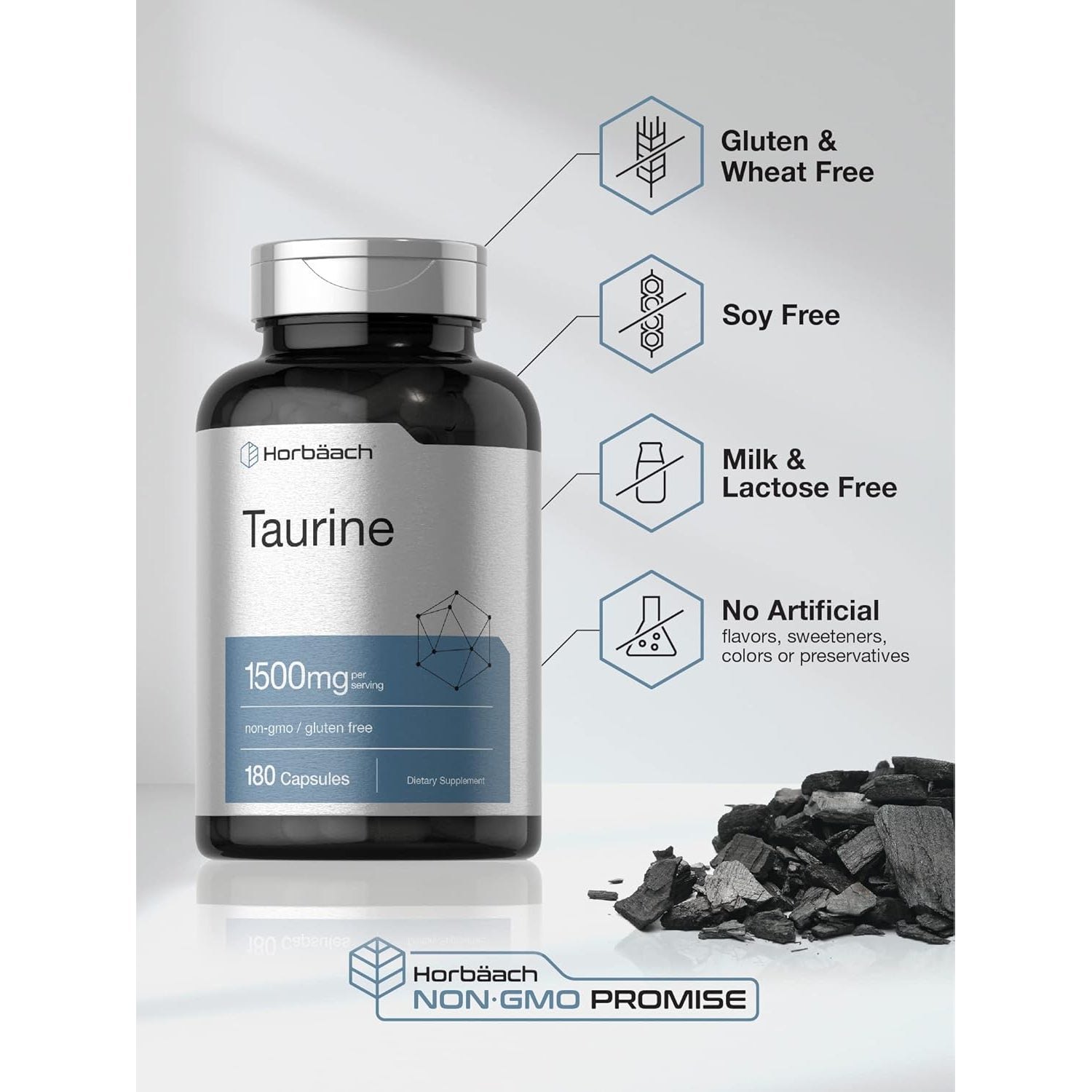 Horbäach Taurine 1500Mg | 180 Capsules | Amino Acid Supplement | Non-Gmo and Gluten Free