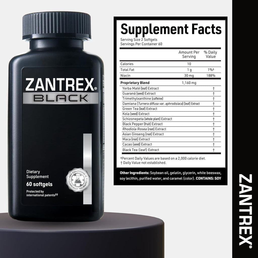 Zantrex Black – Naturally Boost GLP-1 & Metabolism Support | Thermogenic Energy, Weight Management Formula | 60 Pills