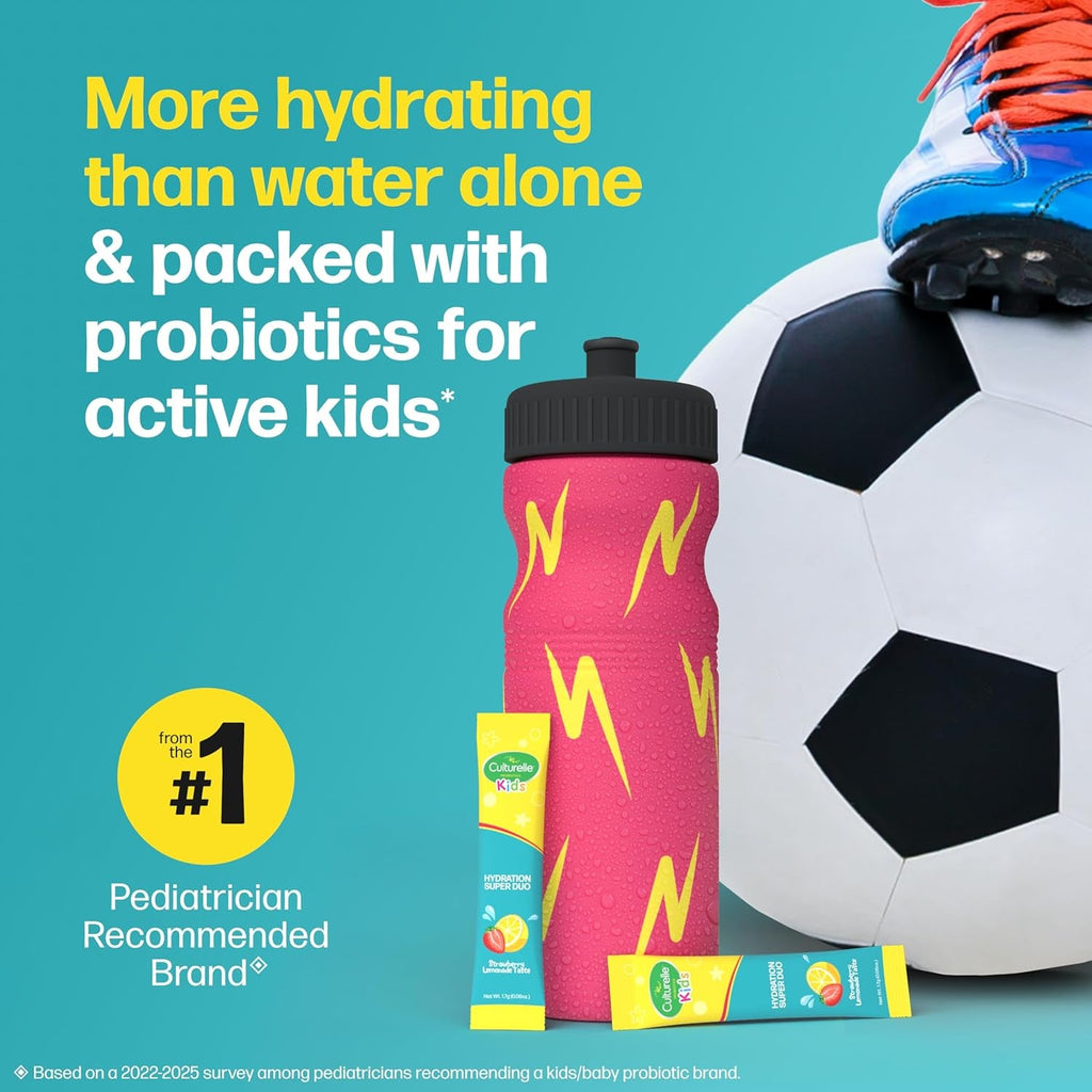 Culturelle® Kids Probiotics and Electrolytes Hydration Super Duo, Strawberry Lemonade, Sugar Free‡ Powder Packets for Immune and Digestive Support, 30 Count