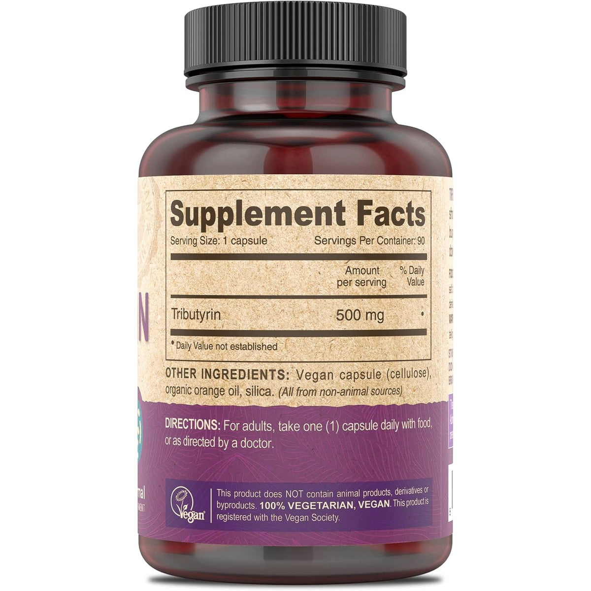 DEVA Vegan Tributyrin Supplement - Butyrate Precursor, Gut Barrier Support, Butyric Acid, 500 MG Vegan Capsules, Leaky Gut Support, Digestion, 90 Count