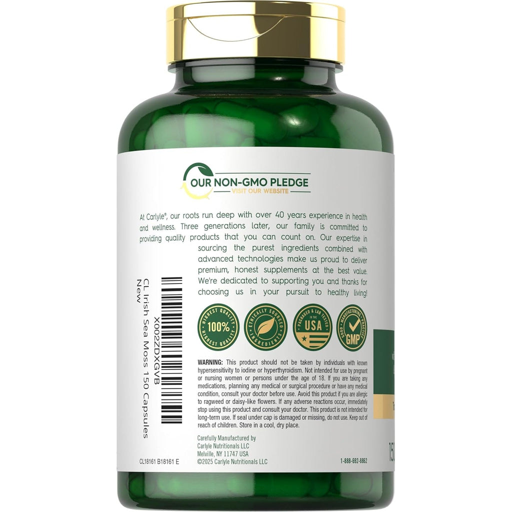 Carlyle Irish Sea Moss Capsules | 150 Count | Complex Formula with Bladderwrack & Burdock Root | Non-Gmo & Gluten Free