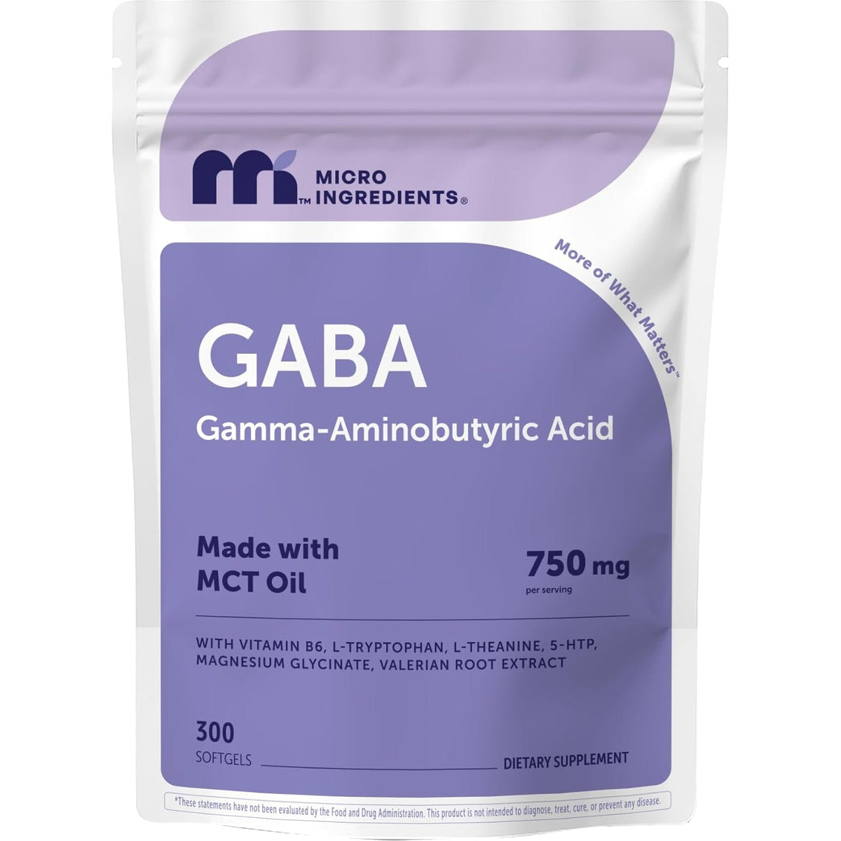 Micro Ingredients GABA 750 Mg with MCT Oil, 300 Softgels | Gamma Aminobutyric Acid with Vitamin B6, 5-HTP, L-Theanine, L-Tryptophan & Magnesium Glycinate | Non-Gmo, Cgmp Manufactured