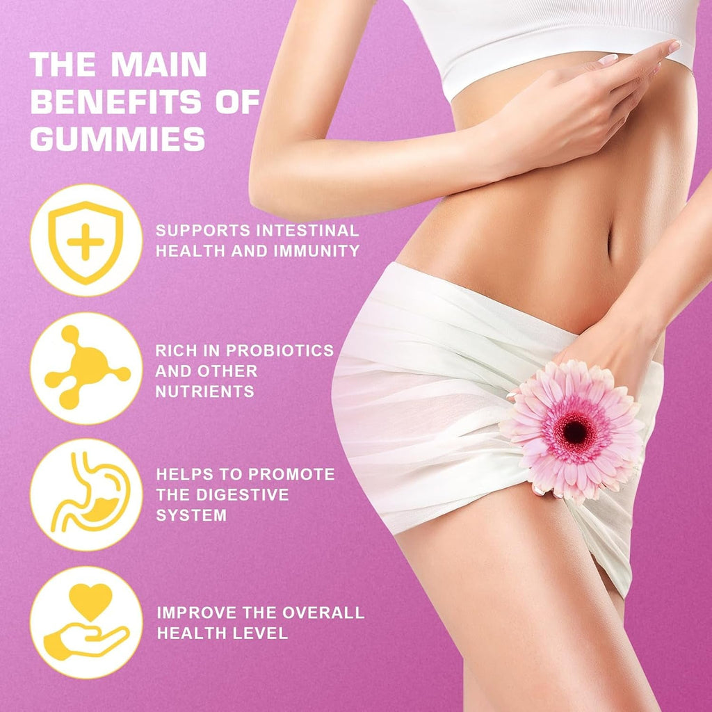 Her Juicy Feminine Probiotics Gummies for Women with Slippery Elm - Pineapple Flavor, Ph Balance & Immune Health Support - Digestive & Feminine Support - Vegan Supplement, 60 C