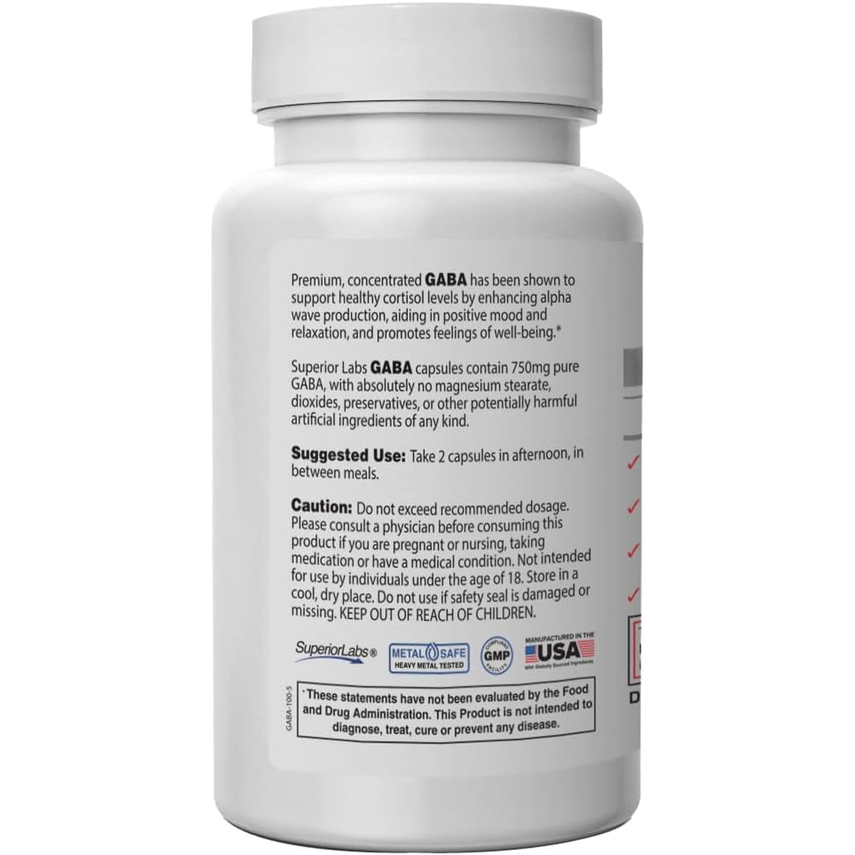 Superior Labs | GABA Supplement 750Mg | Maximum Strength Mood Enhancement | Natural Relief of Simple Nervous Tension, Promotes Mood Balance, Sleep Quality, and Natural Brain Function*