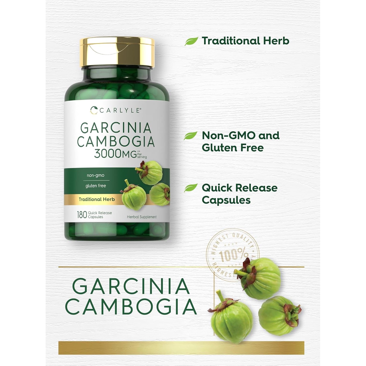 Carlyle Garcinia Cambogia Extract | 180 Capsules | Non-Gmo, Gluten Free Supplement