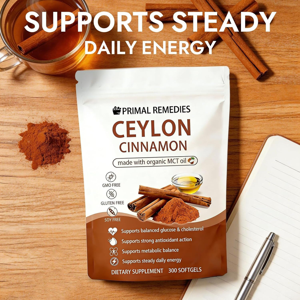 Primal Remedies Ceylon Cinnamon Made with Mct Oil – 300 Softgels, Non-Gmo & Gluten Free, Premium Ceylon Cinnamon Formula