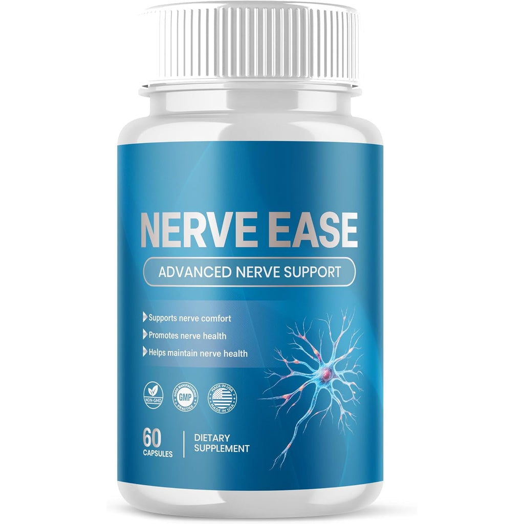 Nerve Ease Capsules, Nerveease Pills with All Natural Ingredients, Advanced Overall Health and Wellness Vitamin Supplement Formula for Maximum Strength Multivitamins Support (60 Capsules)