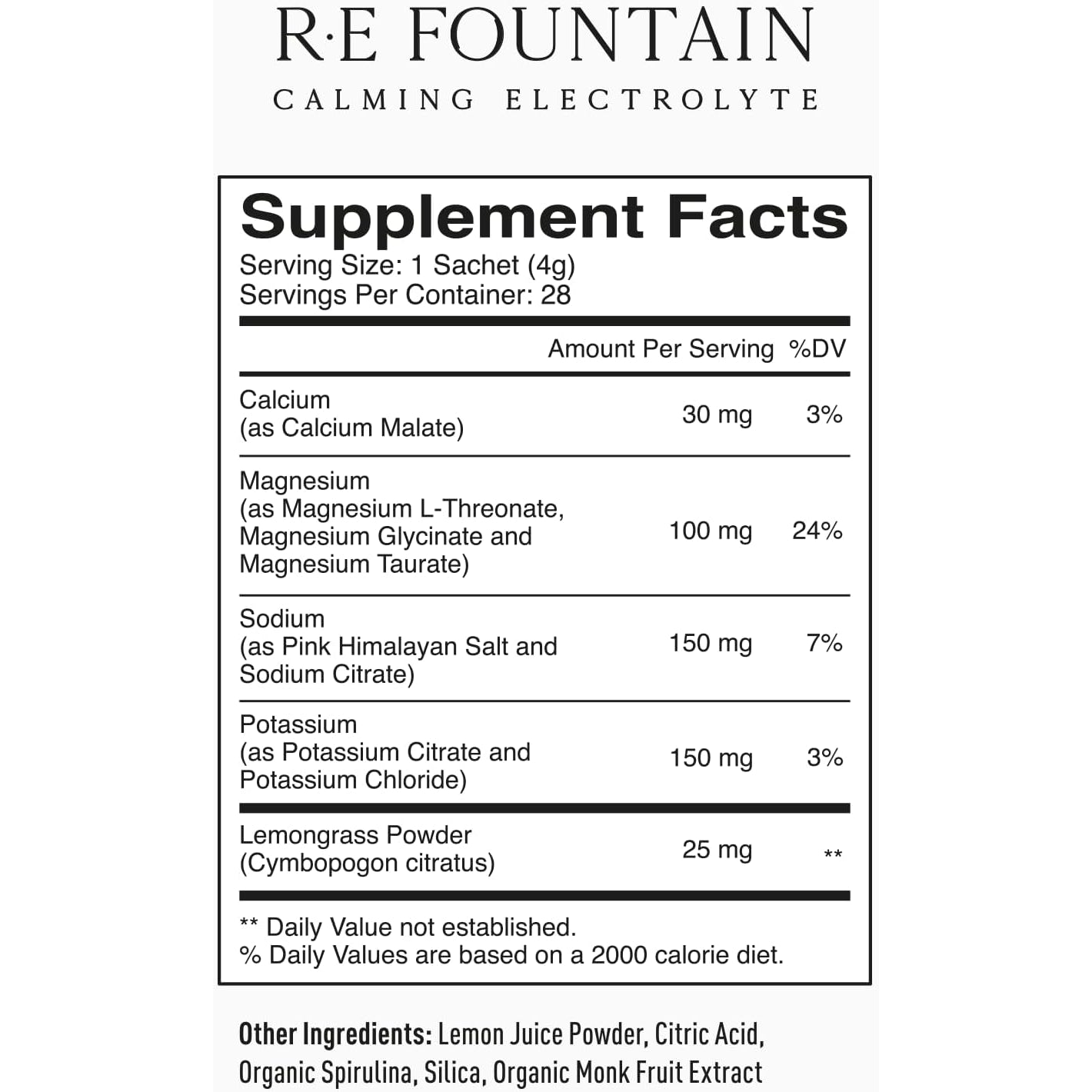 PIQUE RE Fountain Calming Electrolyte Powder - Hydration Powder Packets with Triple Biomaxed™ Magnesium for Rest, Recovery and Cognitive Support - No Added Sugar - 28 Single Serve Sticks (Pack of 1)