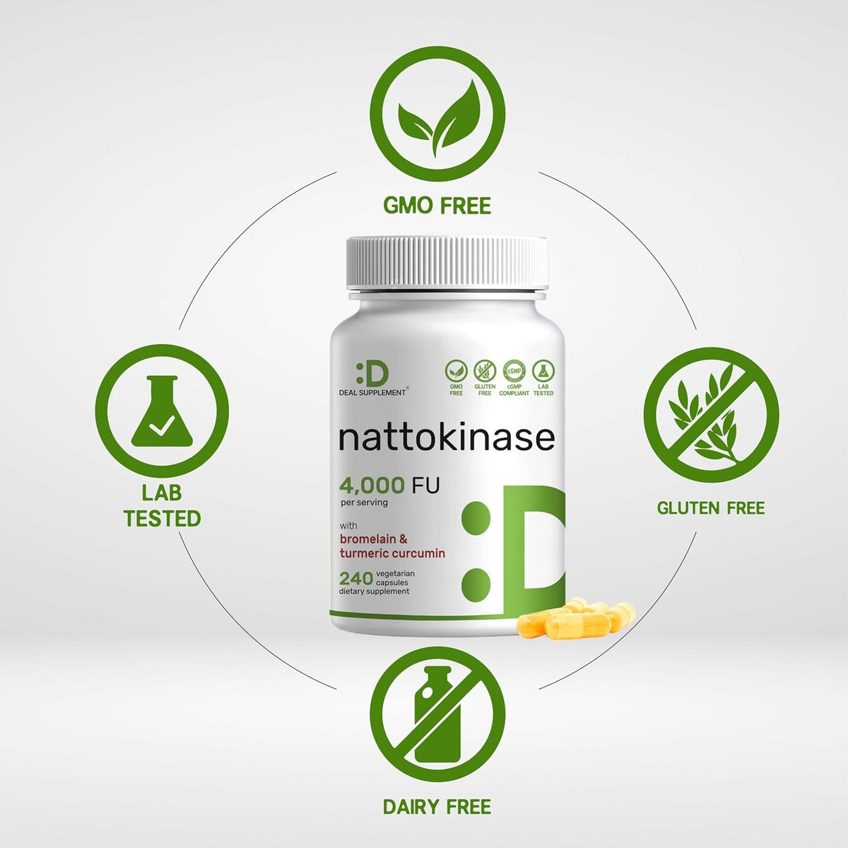 Nattokinase Supplement 4,000 FU per Serving, 240 Veggie Capsules – Japanese Natto with Bromelain, Turmeric Curcumin & Black Pepper Complex – Digestive Enzymes & Heart Health – Non-Gmo, Vegan