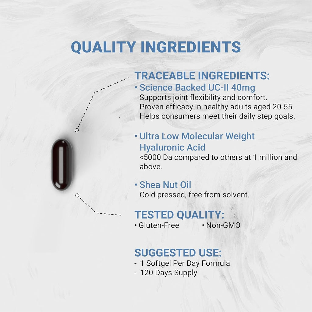 Naturalis UC-II 40 Mg with Hyaluronic Acid and Shea Nut Oil | Enhanced Undenatured Type II Collagen for Better Joint Health, Mobility & Flexibility | Gluten-Free & Non-Gmo | 120 Softgels
