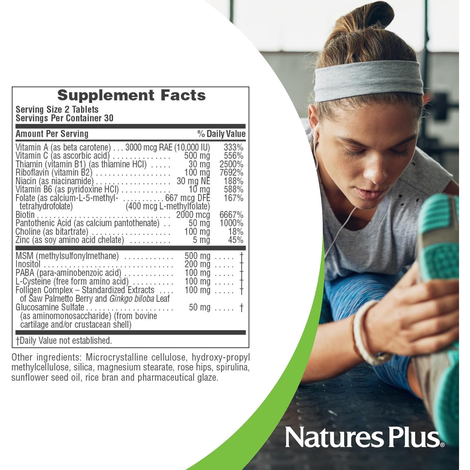 Naturesplus Ultra Hair plus - 60 Sustained Release Tablets - Nutritional Support for Healthy Hair Structure - Gluten Free - 30 Servings