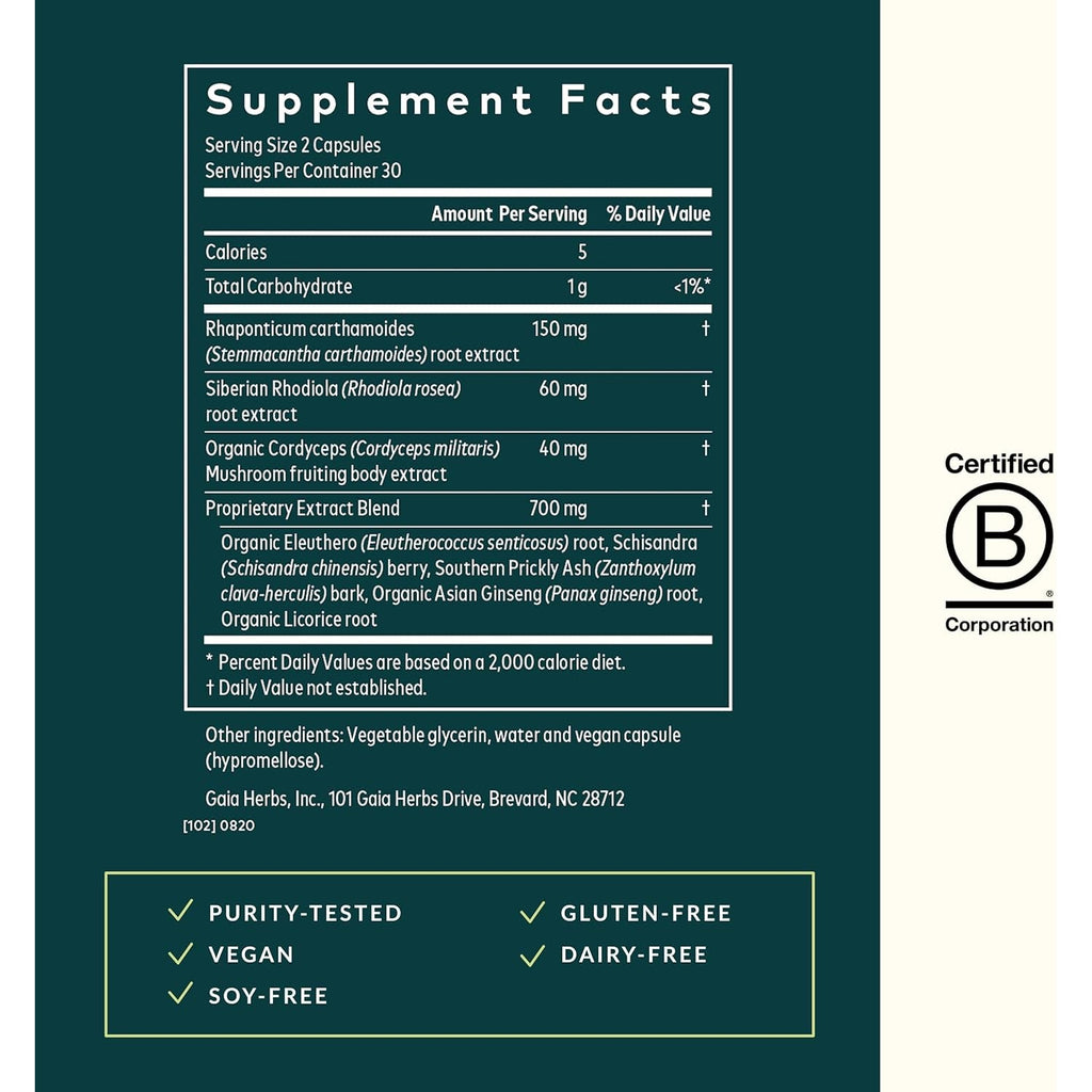 Gaia Herbs Adrenal Health Jumpstart - Helps Sustain Healthy Energy & Stress Levels* - with Cordyceps, Schisandra, Rhodiola & Licorice - 60 Vegan Liquid Phyto-Capsules (30 Servings)