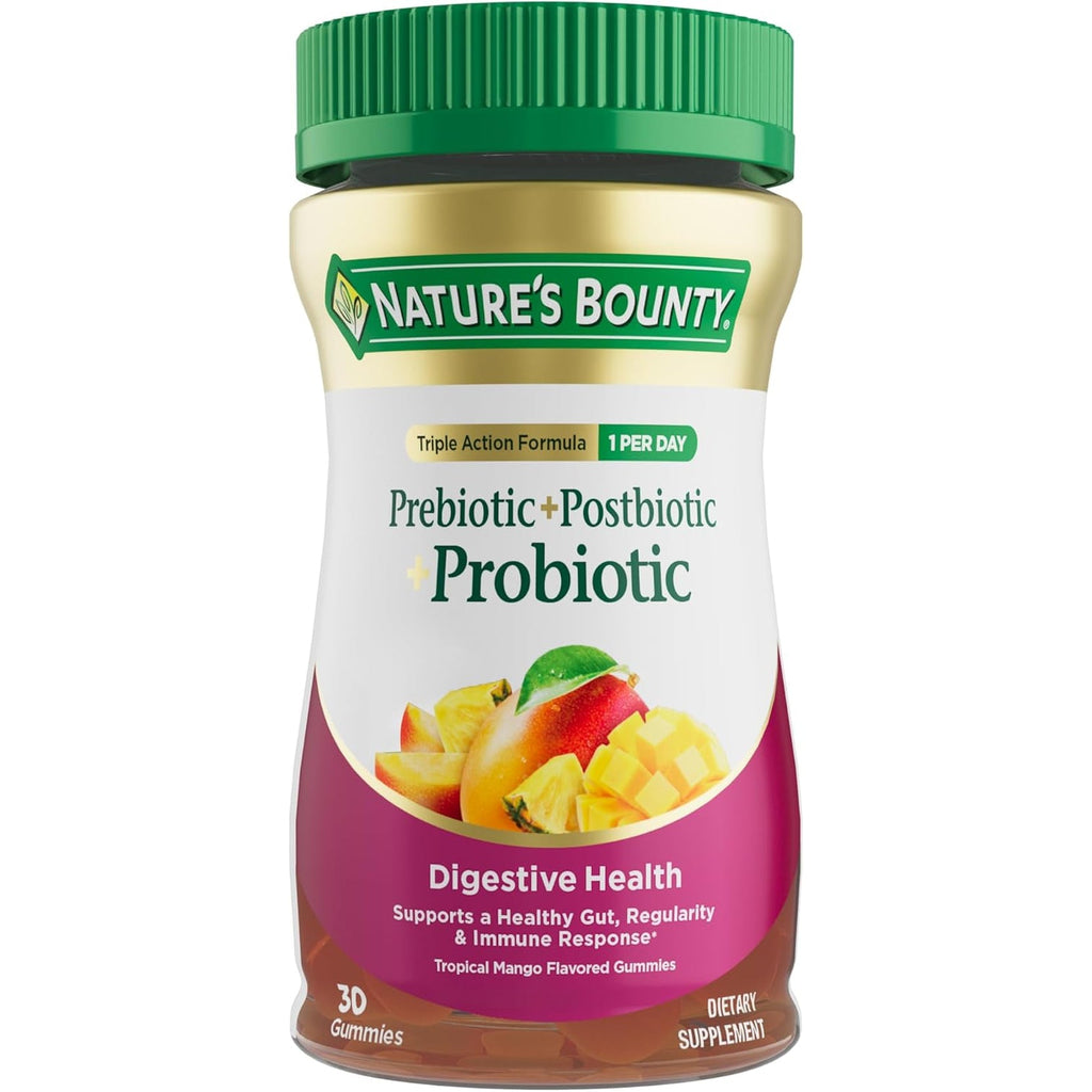 Nature’S Bounty Pre + Pro + Postbiotic Gummies for Digestive Health, Immune Support - Probiotic Gummies for Gut Health, Tropical Mango Flavor, 30 Ct