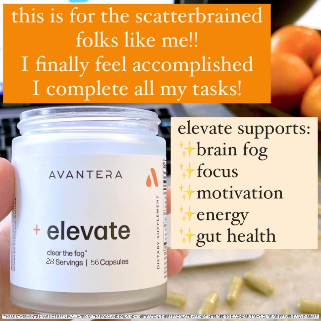 Avantera Elevate Premium Nootropic Supplement - Beat Brain Fog - Best Focus Supplements for Memory & Focus Support - Energy without Crash - 56 Count Pills for Women & Men*