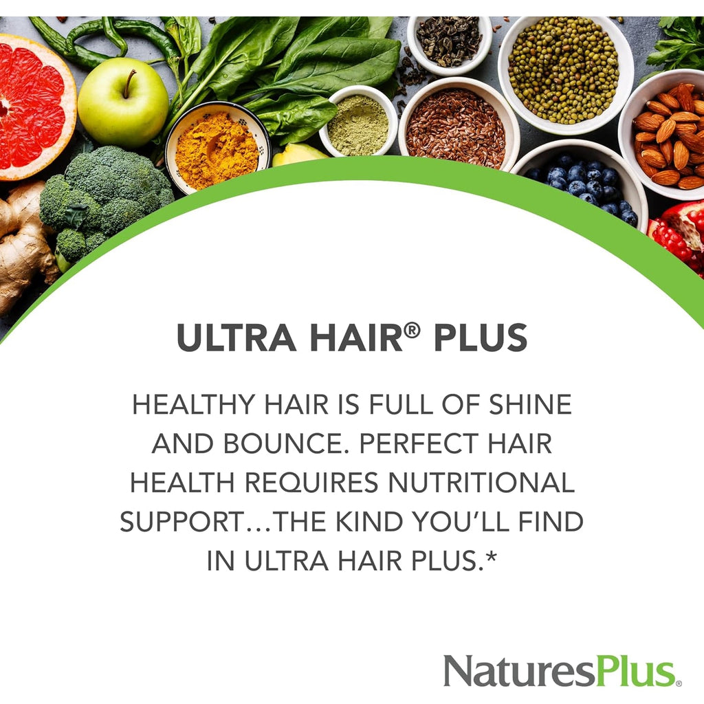 Naturesplus Ultra Hair plus - 60 Sustained Release Tablets - Nutritional Support for Healthy Hair Structure - Gluten Free - 30 Servings