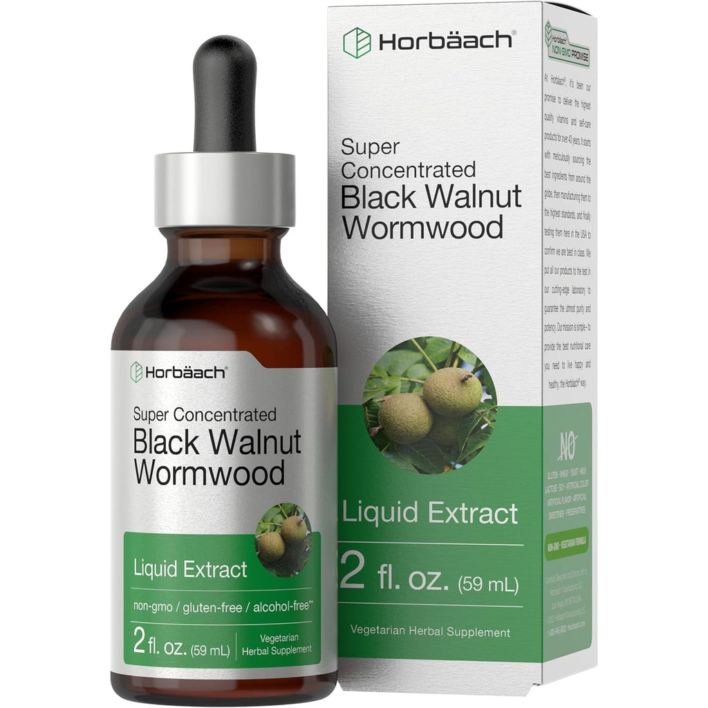 Horbäach Black Walnut Hull Wormwood Extract Tincture | 2 Fl Oz | Alcohol Free Liquid | Vegetarian, Non-Gmo & Gluten Free Supplement
