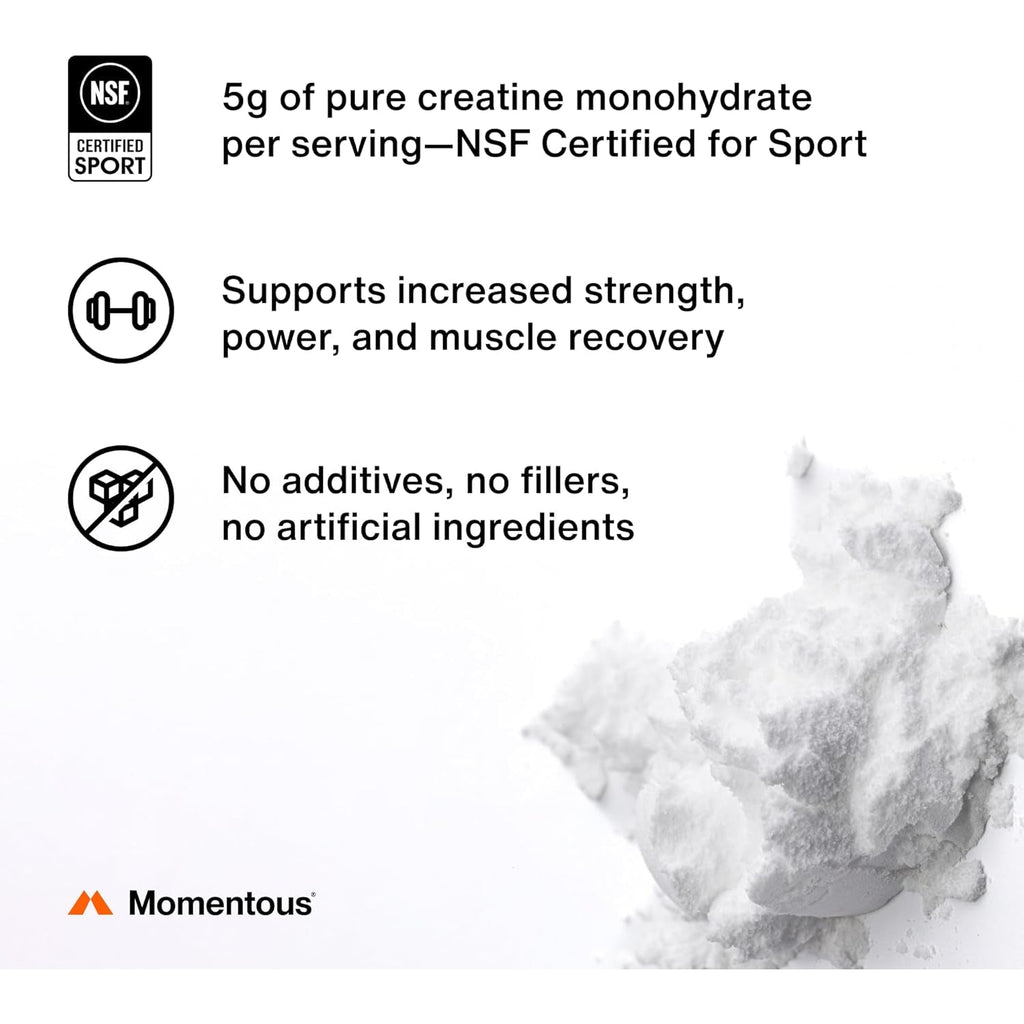 Momentous Creatine Monohydrate Powder - Creatine Powder - Supports Strength, Lean Muscle, & Recovery for Men & Women - NSF Certified for Sport - 5 G per Serving - 90 Servings