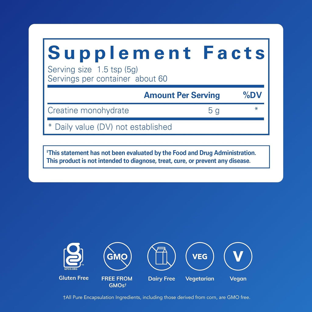 Pure Encapsulations Creatine - Creatine Supplement - Muscle Strength, Performance & Recovery - Pre-Workout Recovery Powder - Gluten-Free, Non-Gmo & Hypoallergenic - 315 G (60 Servings)