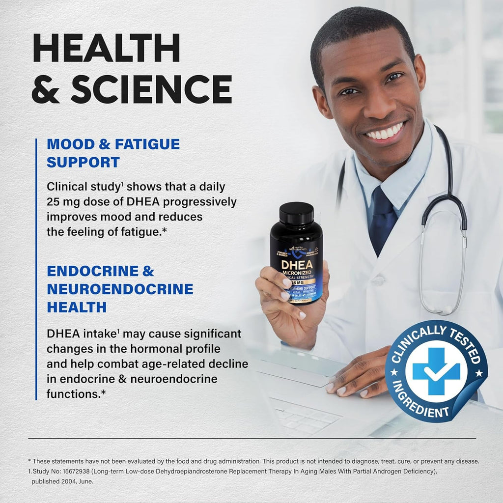 DHEA 25Mg - Micronized DHEA Supplement for Women & Men - Clinically Proven Strength & Bioavailable - Healthy Aging, Hormone Balance & Energy Level Support - Lab Tested - Vegan & NON-GMO - 120 Capsules