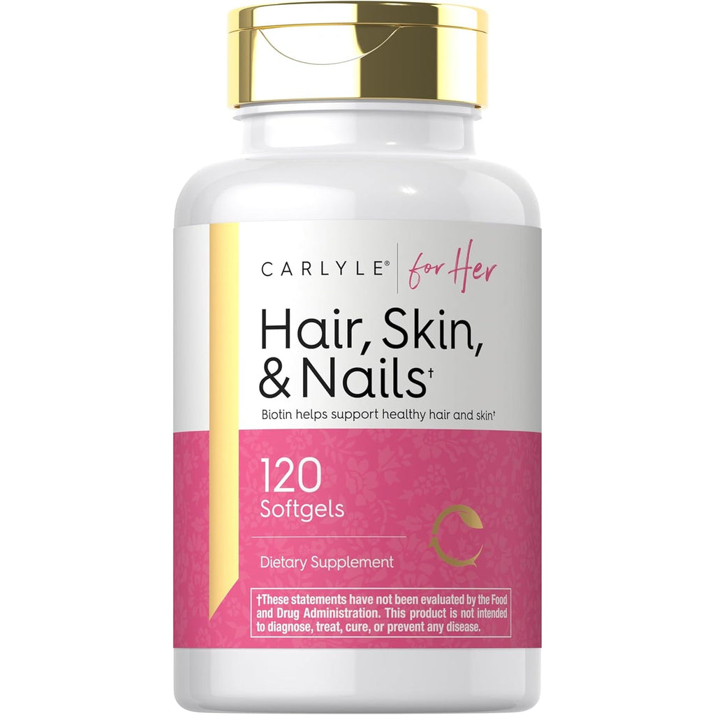 Carlyle Hair Skin and Nails Vitamin | 120 Softgels | Beauty Formula Supplement | with Biotin and Collagen Zinc, Vitamin A, B6, C & E | Non-Gmo, Gluten Free