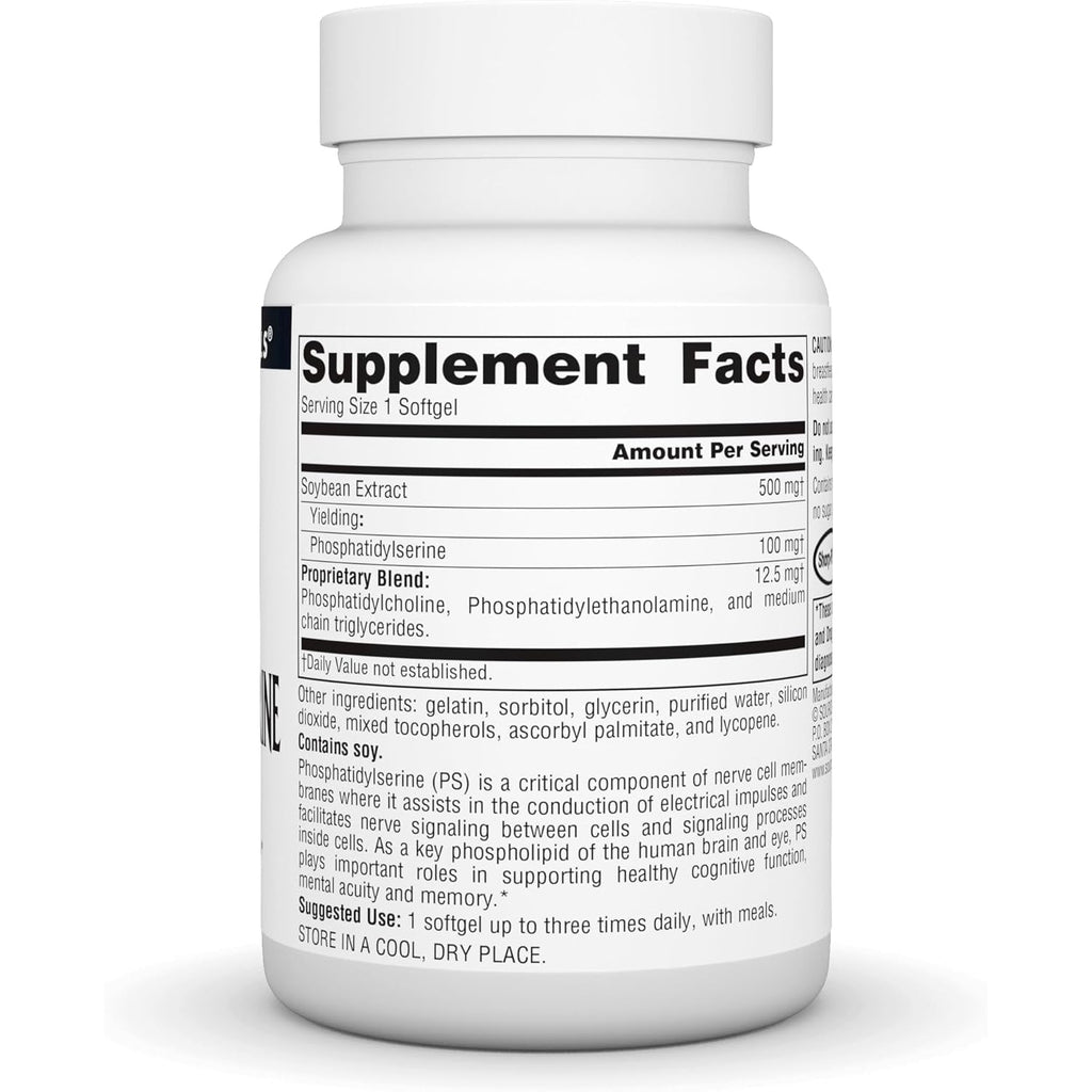 Source Naturals Phosphatidyl Serine Complex Stablilized Enzyme Supplement 500Mg - 100% Pure - 60 Softgels