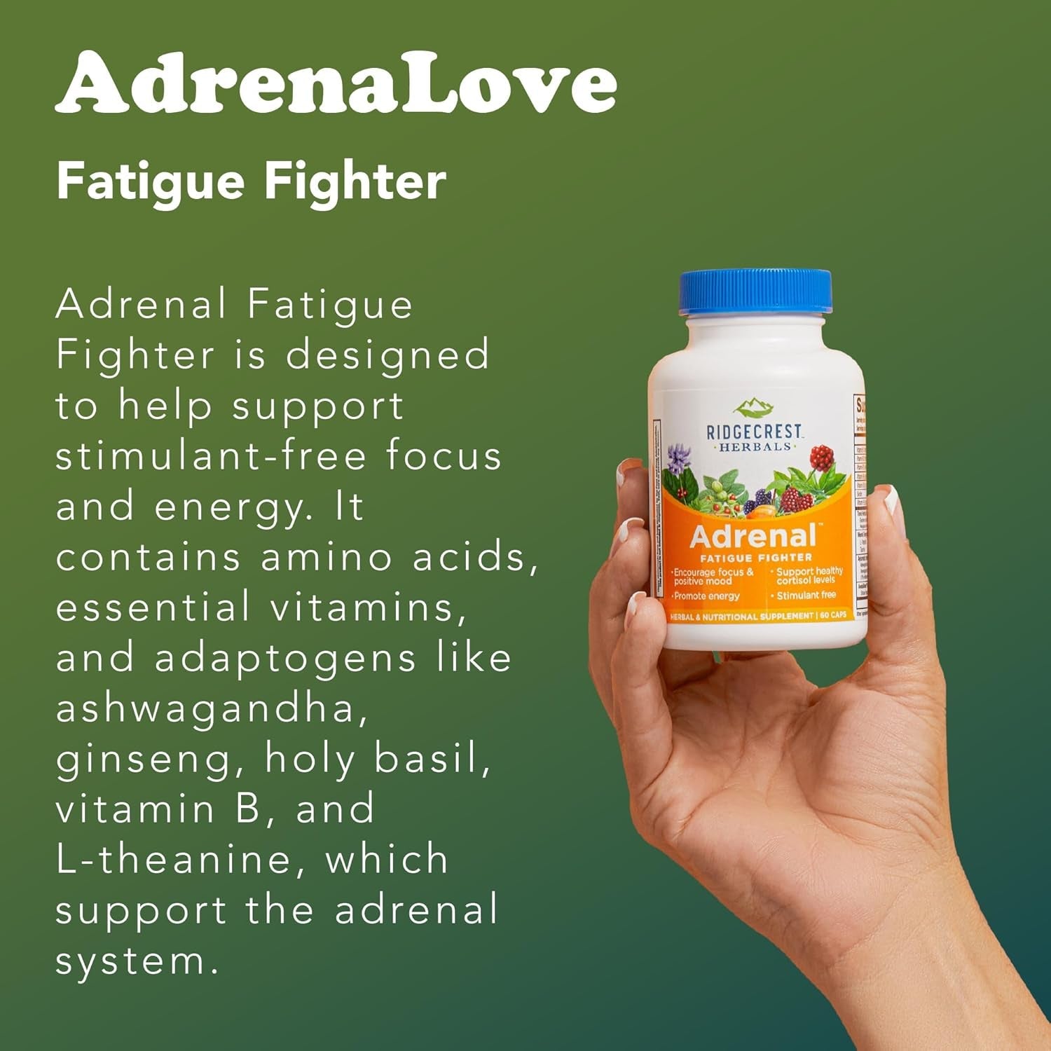 Ridgecrest Herbals Adrenalove, Stress and Energy Support Supplement (60 Vegan Caps, 30 Serv)