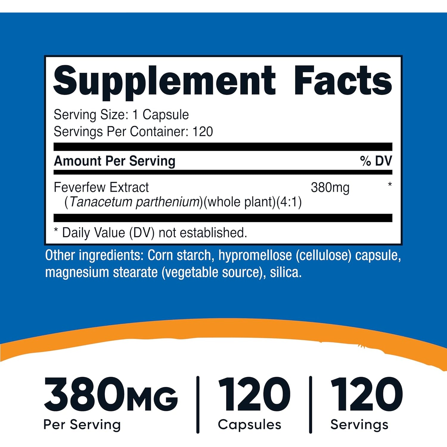 Nutricost Feverfew Capsules 380Mg, 120 Capsules, Vegetarian Friendly, Non-Gmo & Gluten Free