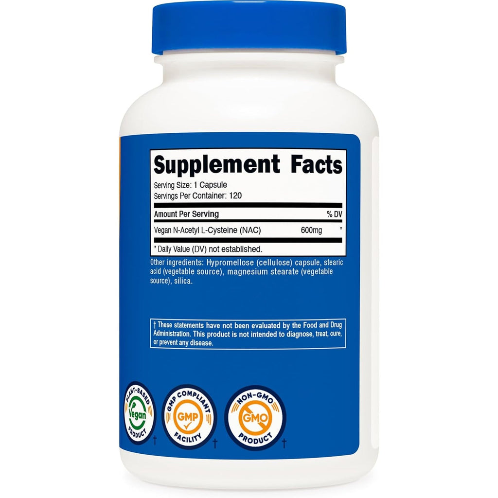 Nutricost N-Acetyl L-Cysteine (NAC) 600Mg, 120 Vegetarian Capsules - Non-Gmo, Gluten Free, Vegetarian Caps