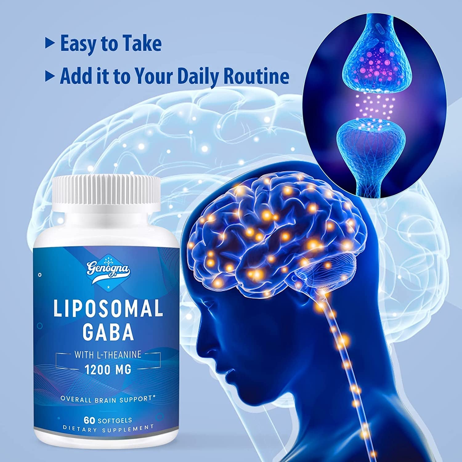 GABA with L-Theanine Supplement 1200Mg - High Bioavailable Liposomal GABA Supplements, 60 Capsules for Adults