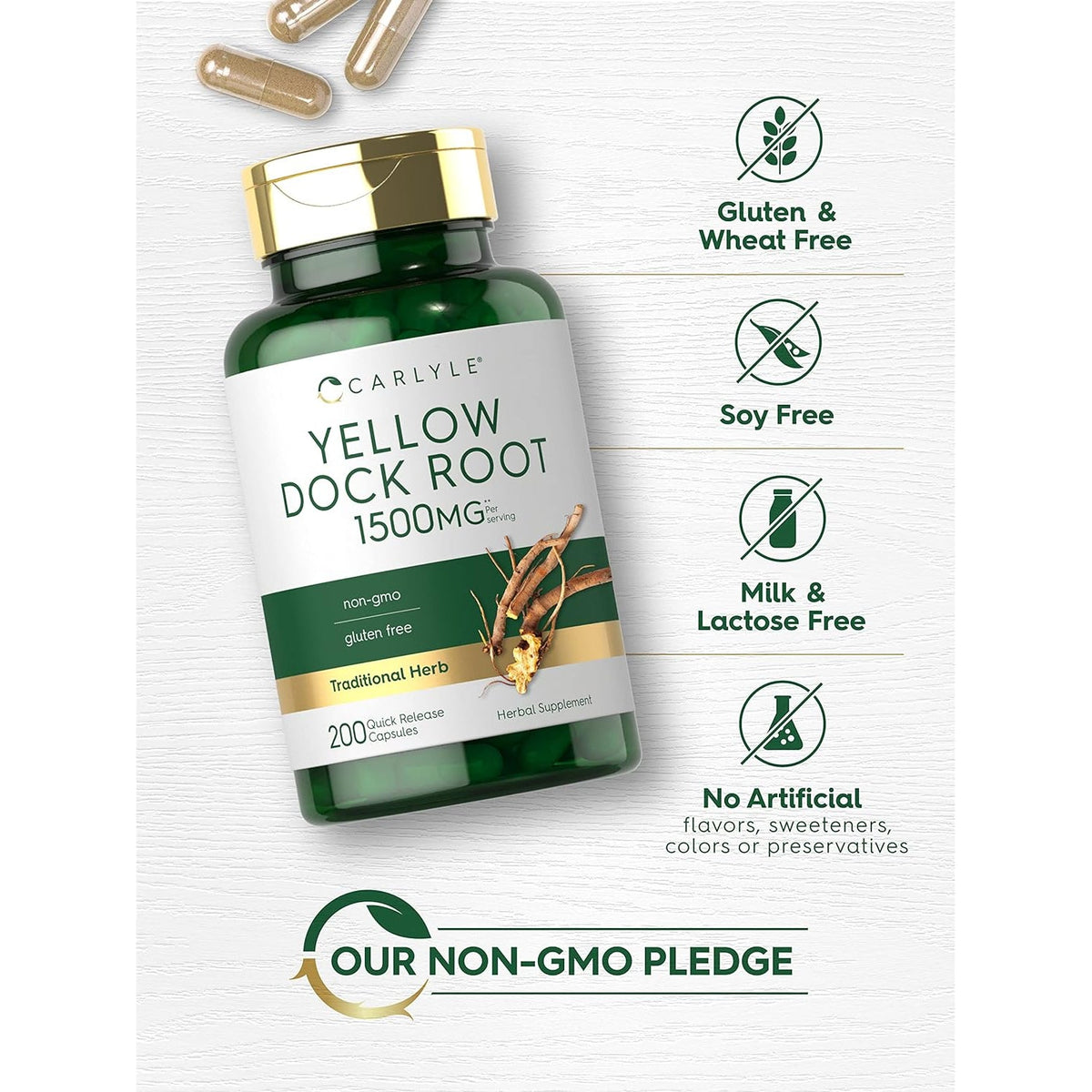 Carlyle Yellow Dock Root Capsules | 200 Count | Non-Gmo, Gluten Free | High Potency Formula | Traditional Herb