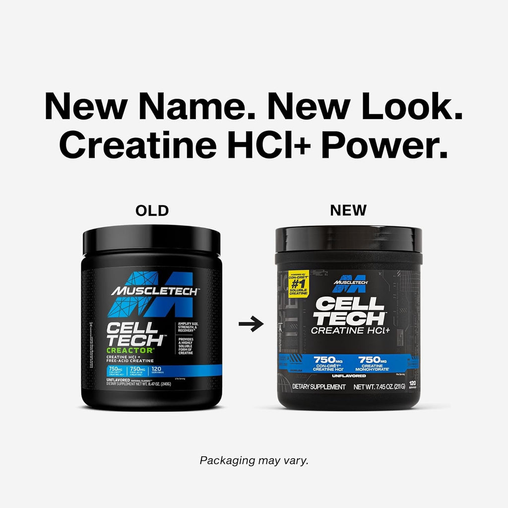 Muscletech Cell-Tech Creactor Creatine Hcl Powder, Post Workout Muscle Builder for Men & Women, Creatine Hydrochloride + Free-Acid, Unflavored (120 Servings), 7.45 Oz