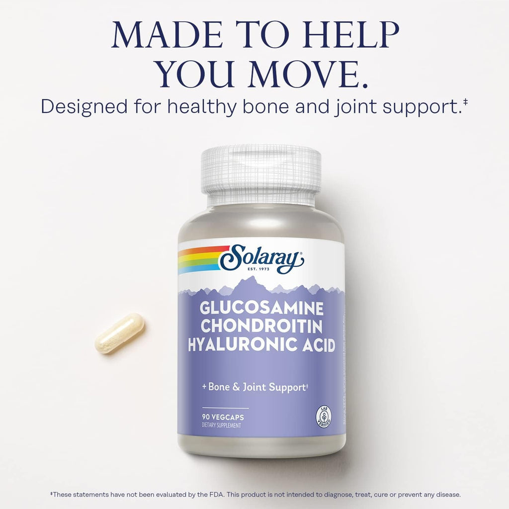 SOLARAY Glucosamine Chondroitin and Hyaluronic Acid, 1500Mg/1000Mg/20Mg 90 Capsules