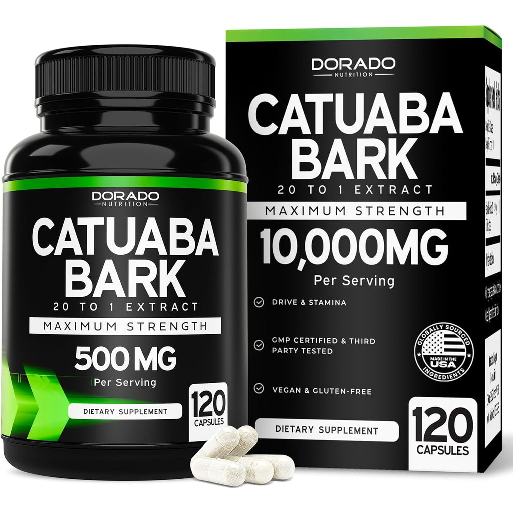 Catuaba Bark Extract 10,000Mg per Serving (120 Capsules) (Erythroxylum Catuaba) 3Rd Party Tested - Drive & Stamina - Made in the USA - Gluten Free & Non-Gmo - Vegan - for Men & Women - (120 Capsules)