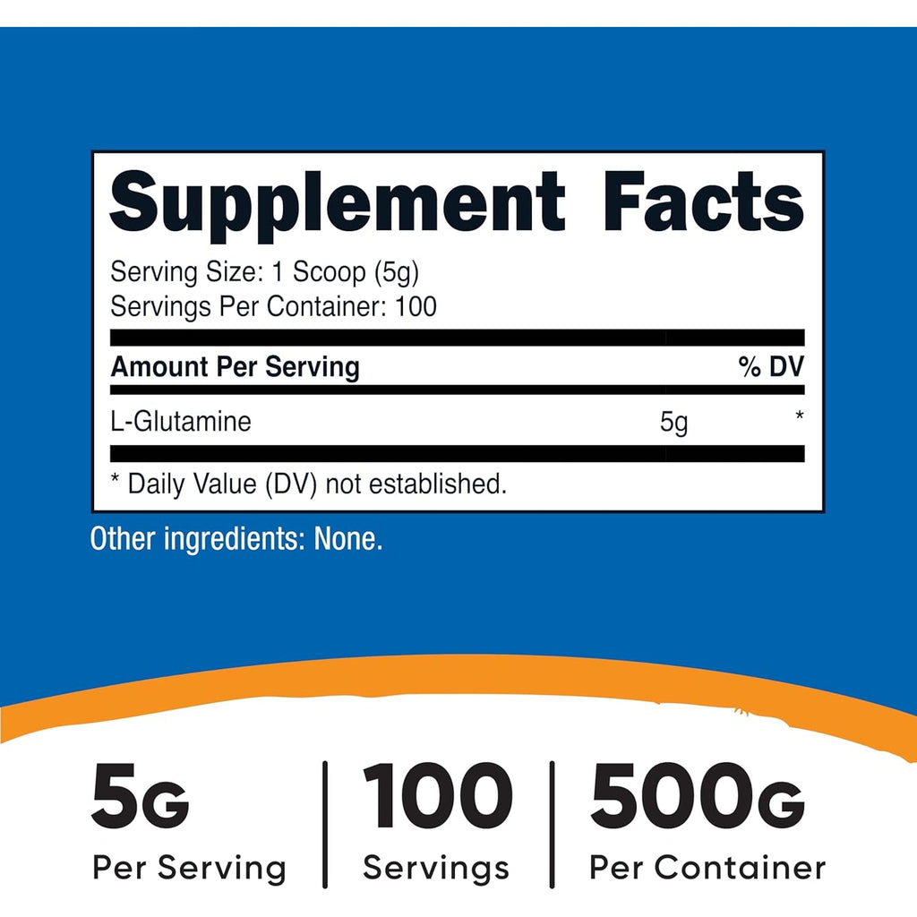 Nutricost L-Glutamine Powder (500 Grams) Unflavored - Gluten Free & Non-Gmo, 100 Servings