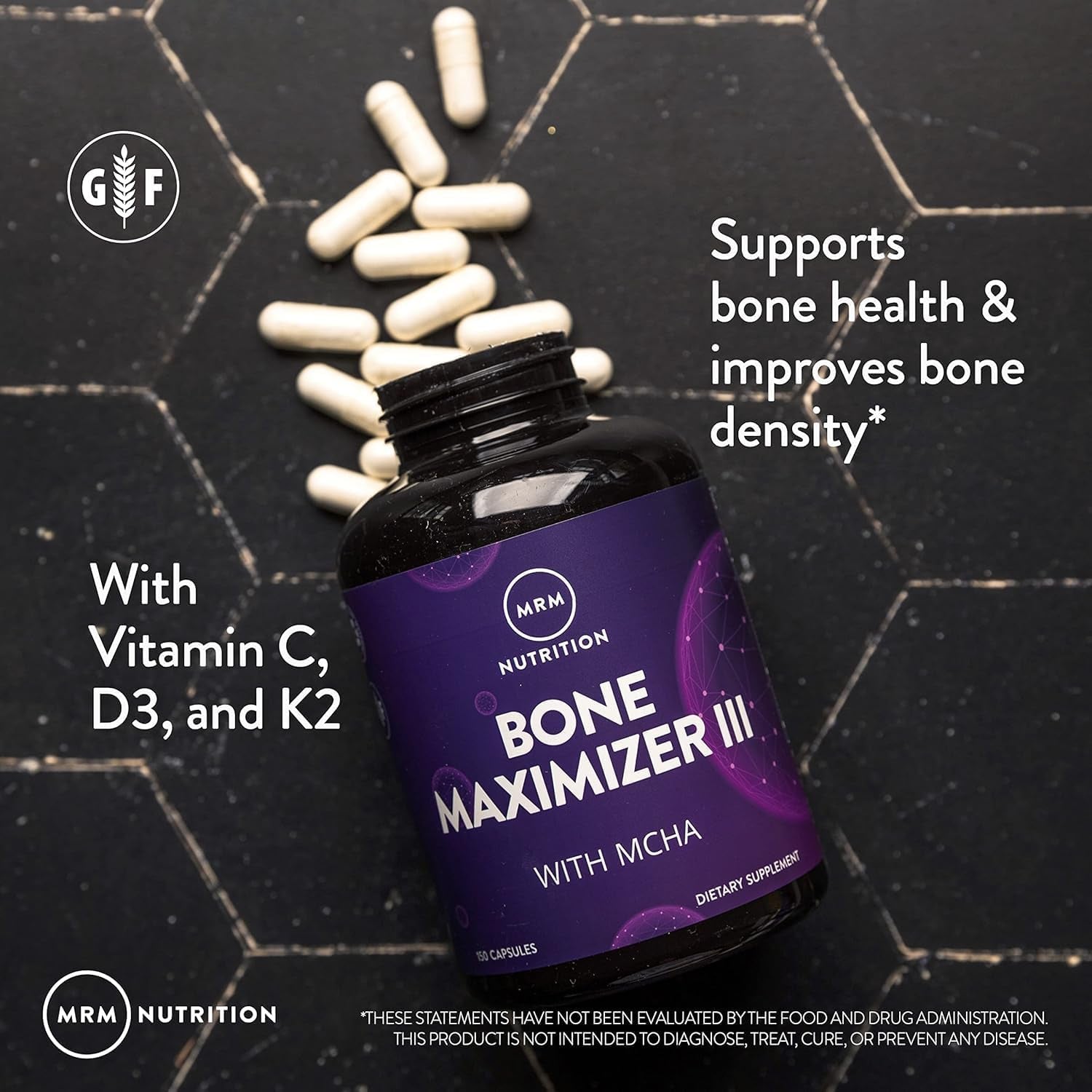 MRM Nutrition Bone Maximizer III - Supplement for Women & Men- New Zealand MCHA Calcium with Vitamin D3 and Vitamin K2 MK-7, High Potency Bone Health Formula with Magnesium and Zinc - 50 Servings