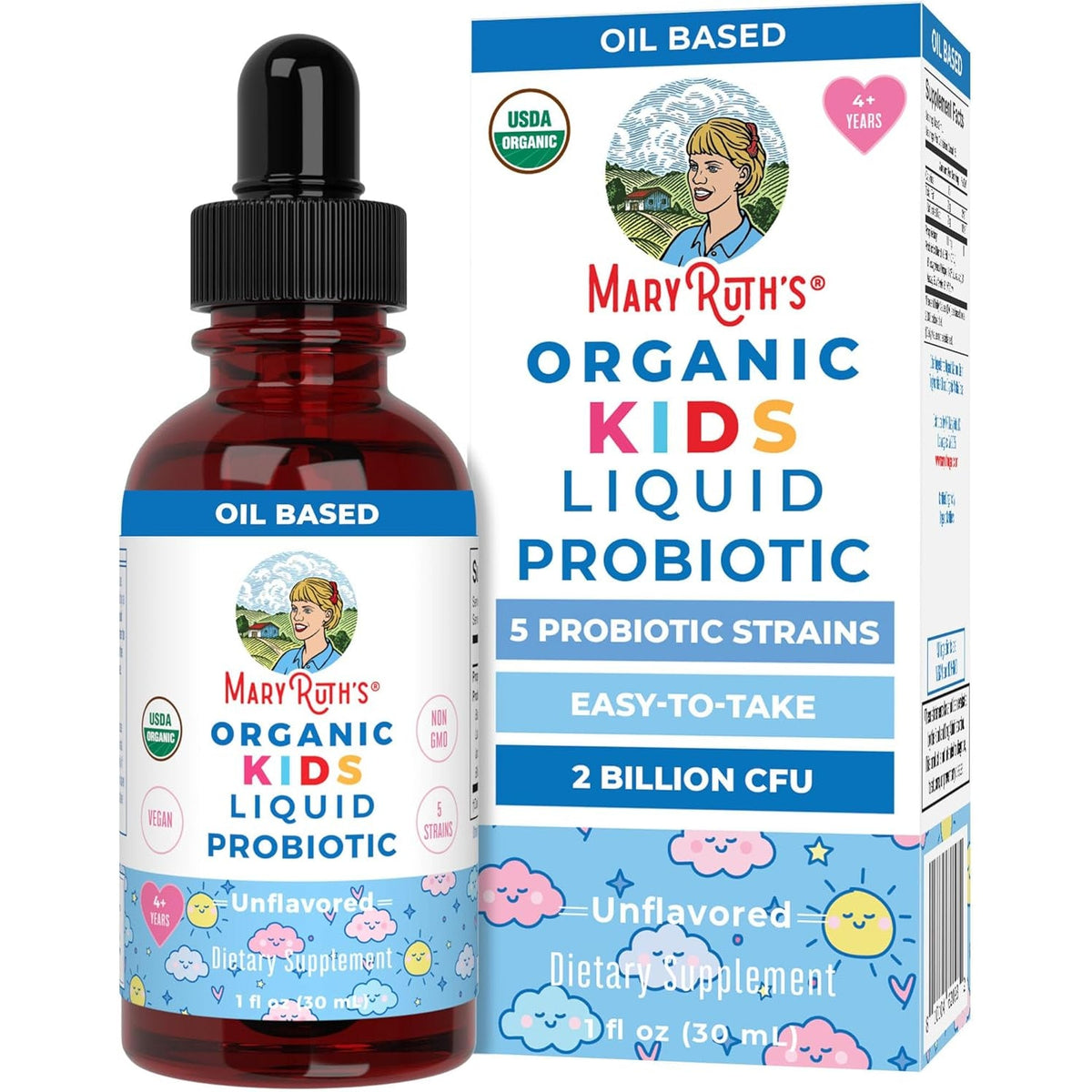 MARYRUTH'S Organics Kids Probiotic Liquid Drops | USDA Organic Probiotics for Digestive Health | Ages 4+ Gut Health & Immune Support Supplement | Overall Health | Vegan | Non-Gmo | 1 Fl Oz