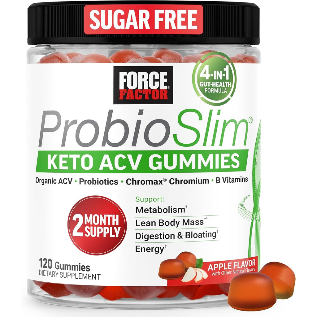 Force Factor Probioslim Keto ACV Metabolism Gummies, Organic Apple Cider Vinegar, Lactospore Probiotics & Prebiotics to Support Digestion, Lean Body Mass, & Immune Health, Apple Flavor, 1 Carb, 120Ct