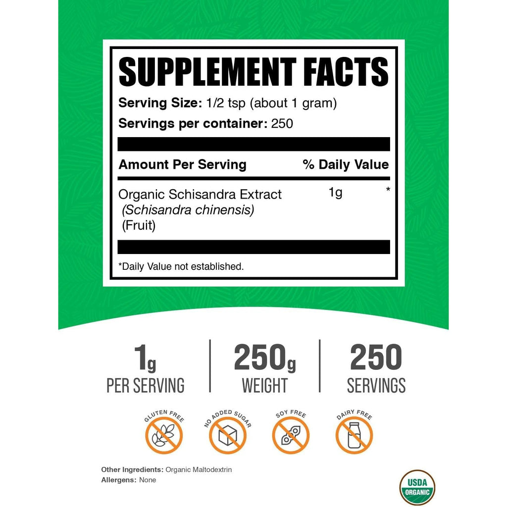 Bulksupplements.Com Organic Schisandra Extract Powder - Schisandra Supplement, from Schisandra Berries, Herbal Supplement - Gluten Free - 1G per Serving, 250G (8.8 Oz) (Pack of 1)