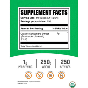 Bulksupplements.Com Organic Schisandra Extract Powder - Schisandra Supplement, from Schisandra Berries, Herbal Supplement - Gluten Free - 1G per Serving, 250G (8.8 Oz) (Pack of 1)