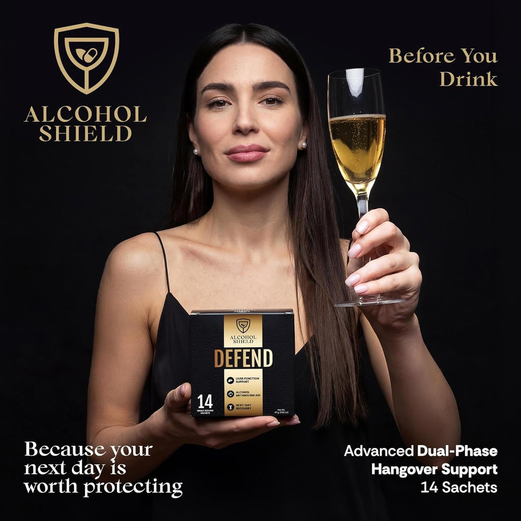 Defend Hangover Supplement | DHM + NAC | Feel Better after Drinking | Alcohol Recovery & Liver Support | Electrolytes & B Vitamins | 14 Sachets