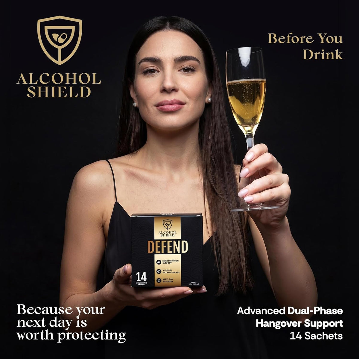 Defend Hangover Supplement | DHM + NAC | Feel Better after Drinking | Alcohol Recovery & Liver Support | Electrolytes & B Vitamins | 14 Sachets