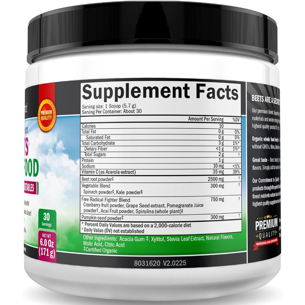 Beet Root Powder - Beets Superfood Supplement with Vitamin C plus Organic Antioxidant Rich Red Fruits and Vegetables - Boosts Stamina and Natural Energy Levels - 30 Servings - Packaging May Vary